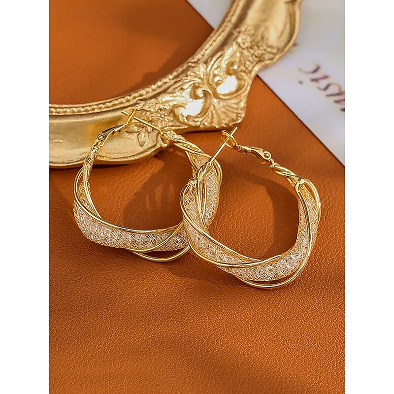 Women's Gold-Tone Twisted Hoop Earrings with Intricate Detailing – Elegant Jewelry for Parties, Weddings and Formal Occasions4