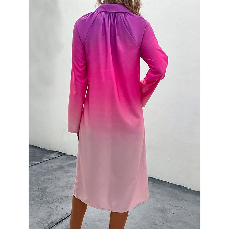 Women's Midi Dress Shirt Dress Casual Dress Stylish Casual Vacation Daily Regular Fit Ombre Long Sleeve Shirt Collar Pink Summer2