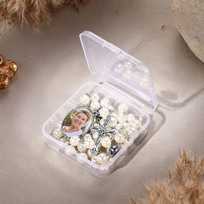 Personalized Photo Rosary Beads Cross Necklace with Photo Custom Memorial Gift for Women, Perfect for Wedding or Special Occasions4