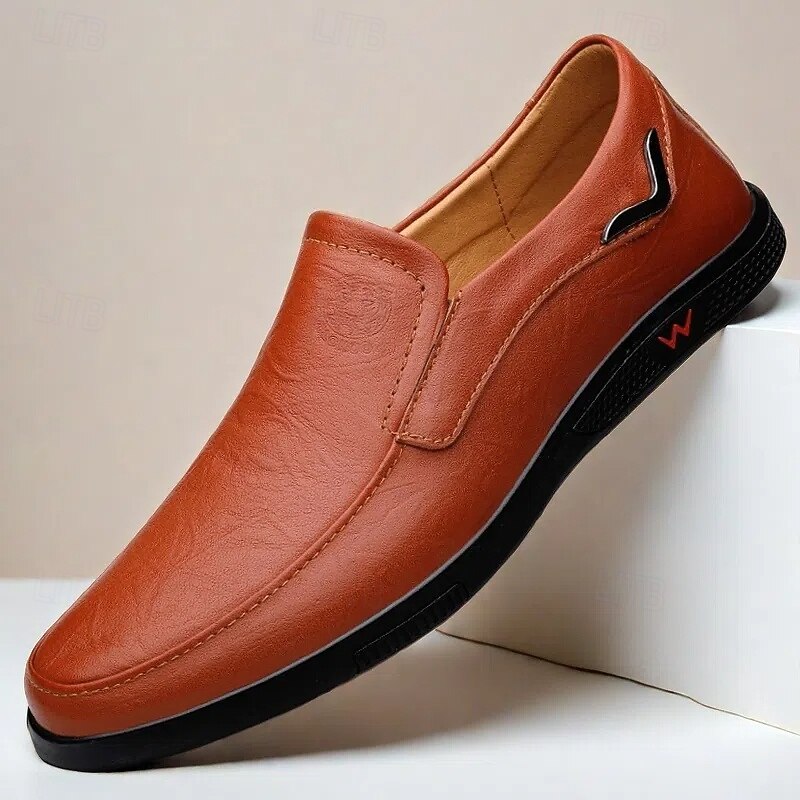 Men's Lightweight Brown Slip-On Loafers with Comfortable Sole - Casual Faux Leather Shoes for Daily Wear and Office Style