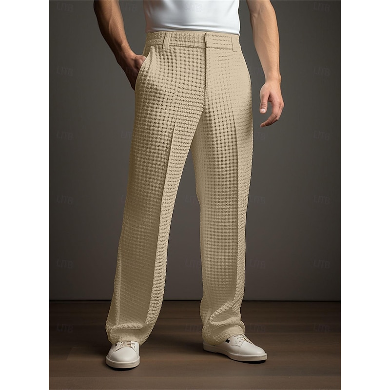 Men's Trousers Dress Pants Slacks Suit Pants Waffle Pants Front Pocket Straight Leg Plain Comfort Wedding Business Daily Fashion Chic & Modern Black White Stretchy4