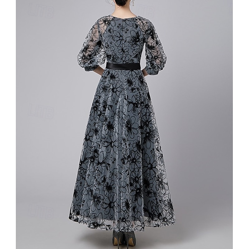 A-Line Dress Mother of the Bride Dress Formal Elegant Vintage See Through Jewel Neck Ankle Length Chiffon Half Sleeve with Lace Embroidery4