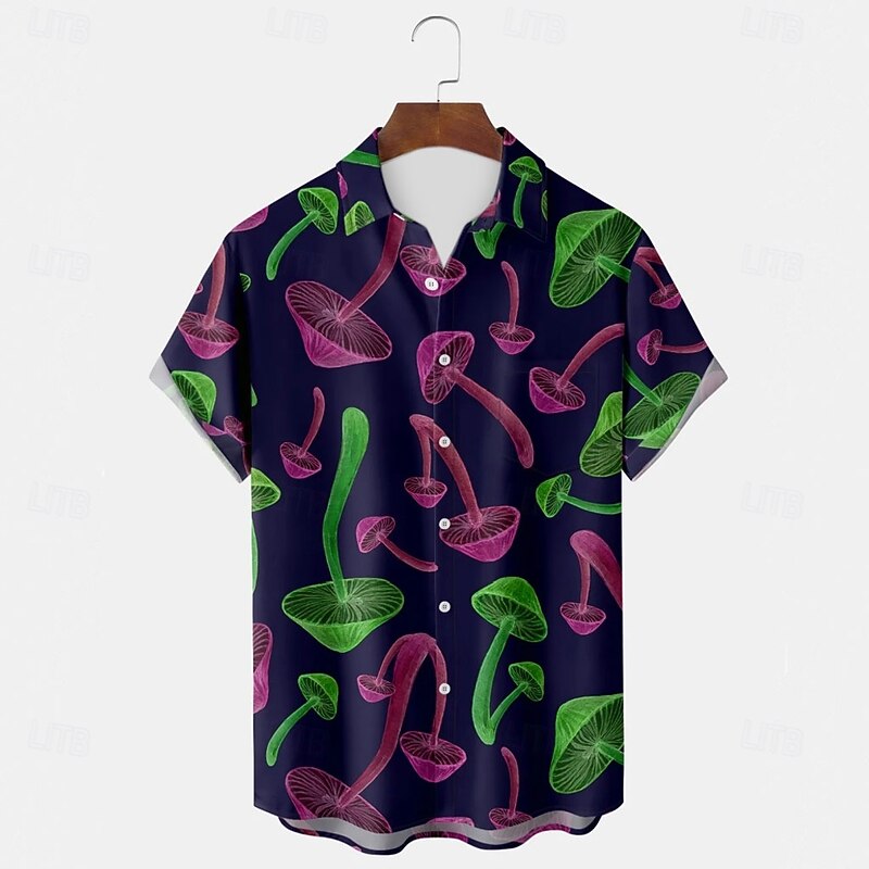Men's Mushroom Shirt Button Up Shirt Short Sleeve Abstract Hippie Casual Summer Spring Turndown Button Up Pocket Purple2