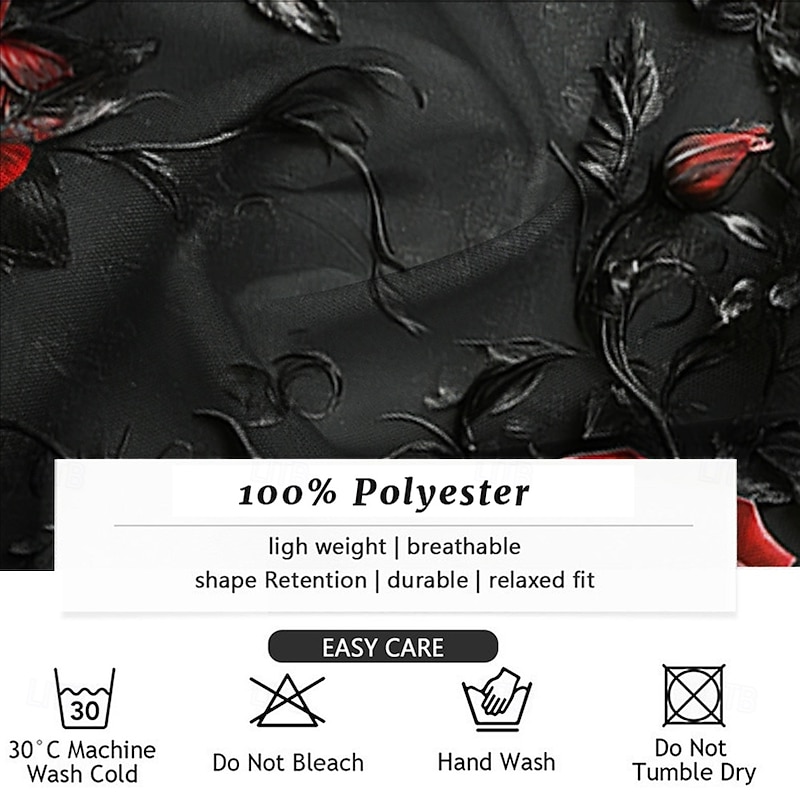 Valentine's Day Men's Floral Print Halloween Costumes Day of the Dead Shirt Button Up Shirt Long Sleeve Vintage Retro Gift Holiday Festival Summer Fall Turndown 3D Print Collared Shirts Black3