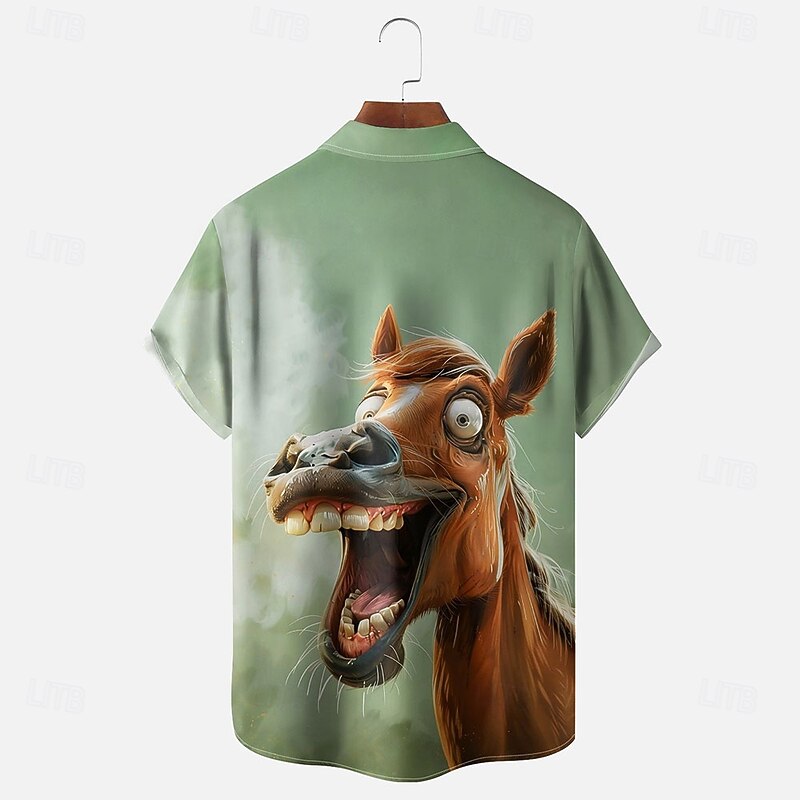 Men's Animal Donkey Funny Shirt Button Up Shirt Short Sleeve Vintage Retro Summer Spring Turndown 3D Print Collared Shirts Front One Pocket Green2