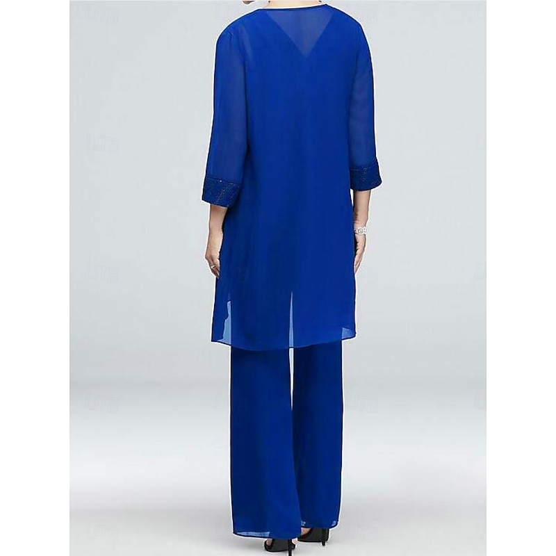 Women's Fashion Streetwear Daily Shirt Lace Shirt Wide Leg Pants 3/4 Length Sleeve Crew Neck Plain Lace Patchwork Casual Daily Black Blue Gray Summer Regular Fit2