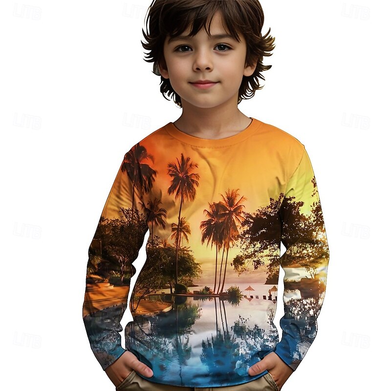 Boys' 3D Graphic Coconut Tree T shirt Tee Long Sleeve Summer Spring Fashion Basic Kids 4-12 Years Crew Neck Outdoor Casual Daily Regular Fit3