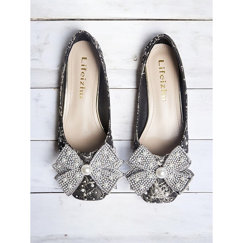 Black and Gold Pearl-Embellished Pumps with Bow Detail – Sophisticated Women's Formal Shoes and Wedding4