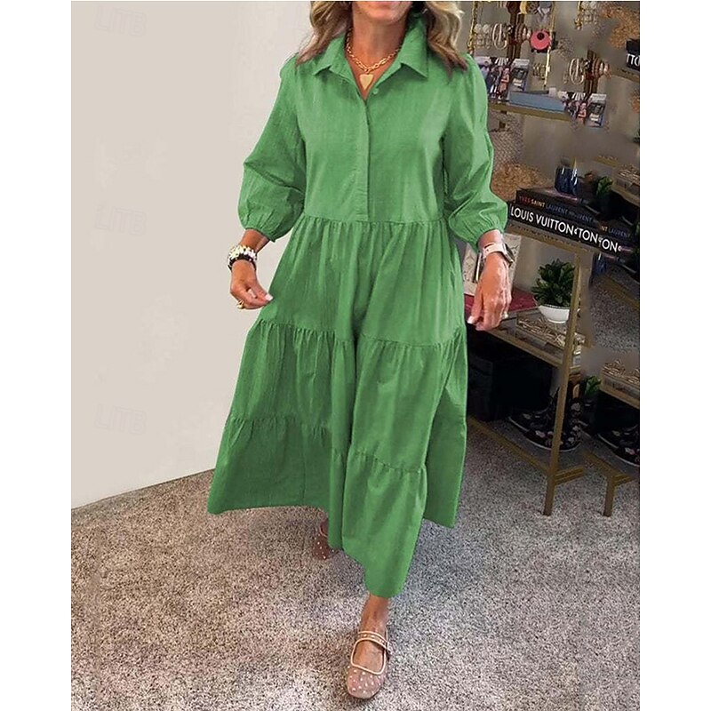 Women's Long Dress Maxi Dress Shirt Dress Summer Dress Stylish Casual Vacation Daily Date Regular Fit Plain Long Sleeve Lapel Black White Blue Purple Summer Spring4