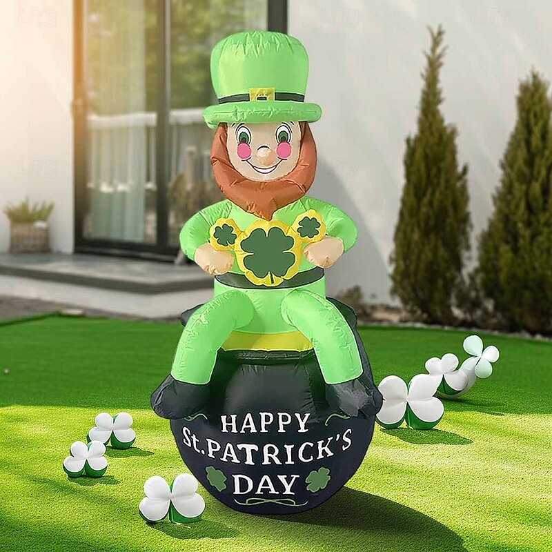 St. Patrick's Day Inflatable Air Model with LED Light - Elf Sitting on Pot, Indoor/Outdoor Lawn Festive Atmosphere Decoration 1pc
