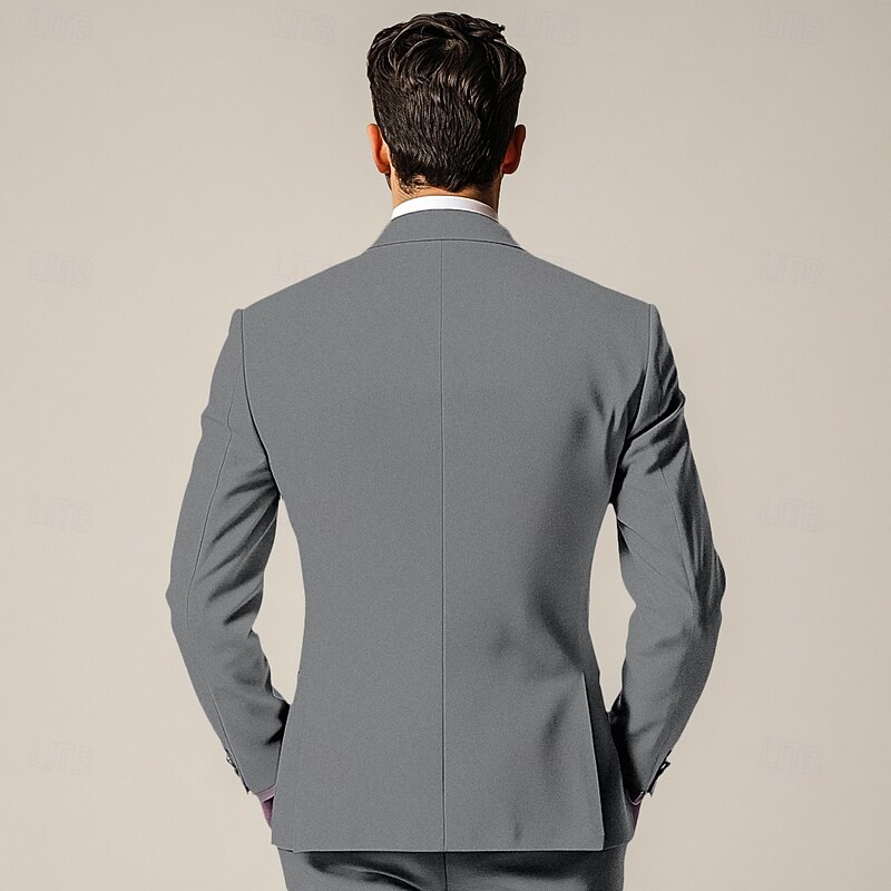 Men's Wedding Suits Notch Light Grey Daily Business Solid Colored Plus Size 3 Piece Single Breasted Two-buttons3