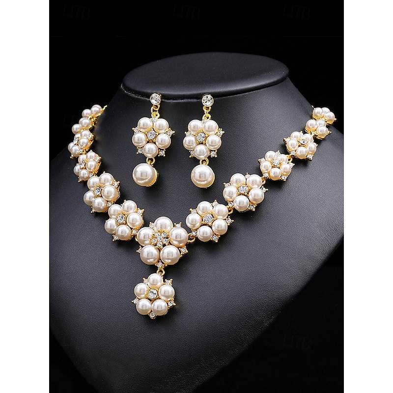 Women's Faux Pearl and Rhinestone Jewelry Set – Elegant Necklace and Earrings for Weddings, Parties and Special Occasions4