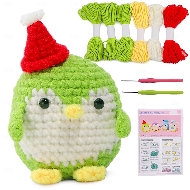 Christmas Crochet Kit for Beginners Knitting Kit for Adult Kids with Step-by-Step Video Tutorials and Yarns Hook Accessories2