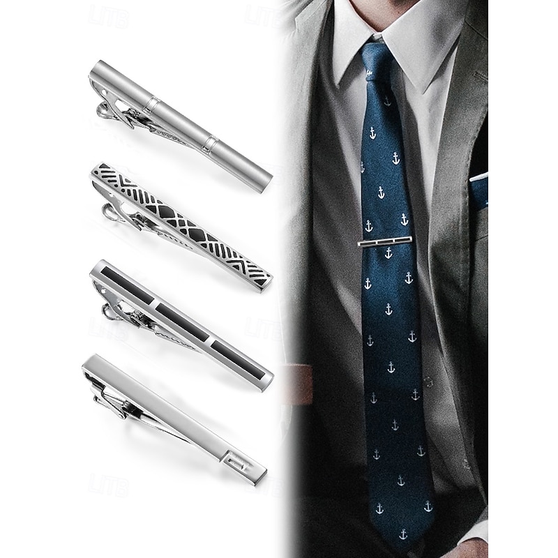Men's Metal Tie Clip - Slim, modern design with geometric pattern, perfect for formal, business and wedding occasions