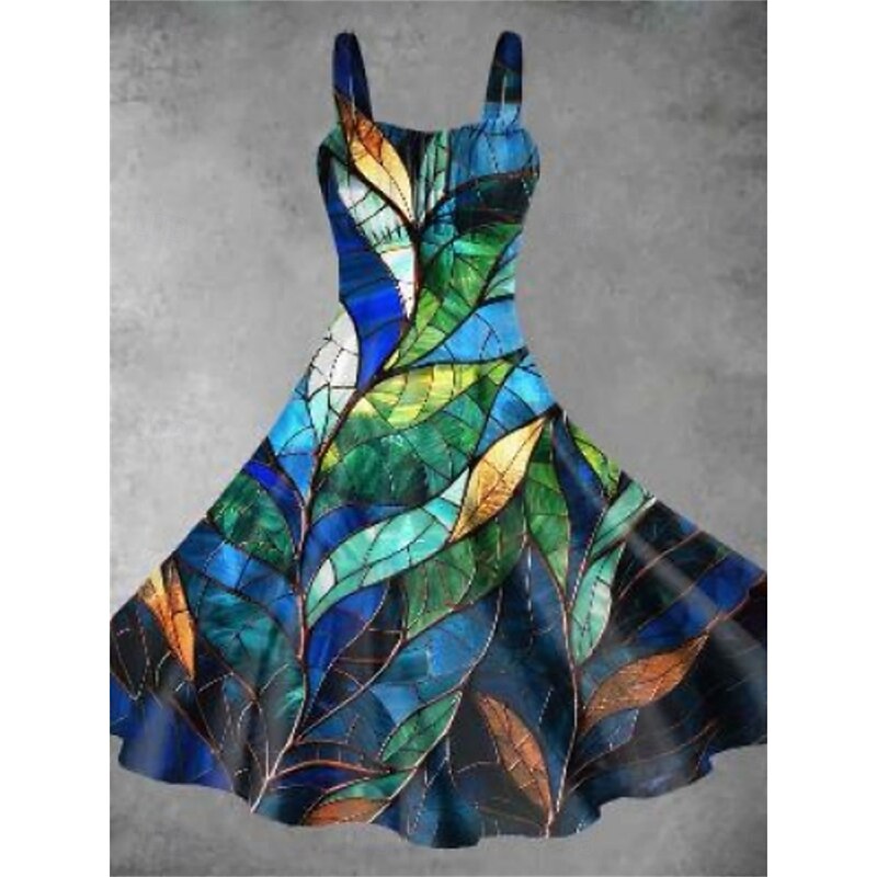 Women's Midi Dress Summer Dress Stylish Casual Vacation Home Date Form Fit Graphic Sleeveless Strap Yellow Light Green Dark Green Green Summer2