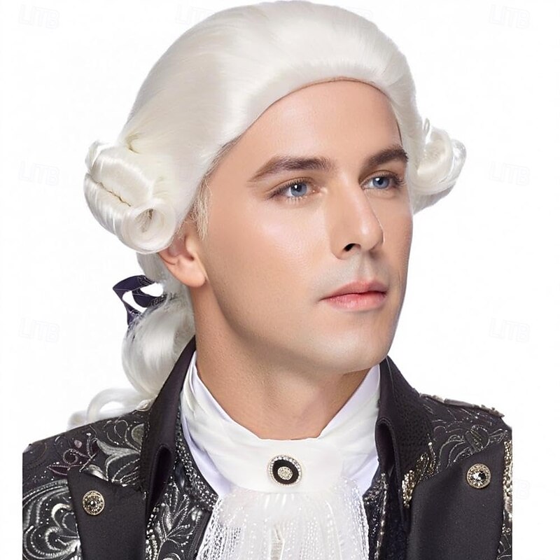 Colonial Judge Wig, Long Wave Wig for Man, Washington Halloween Costume, Cosplay Wig For Carvinal