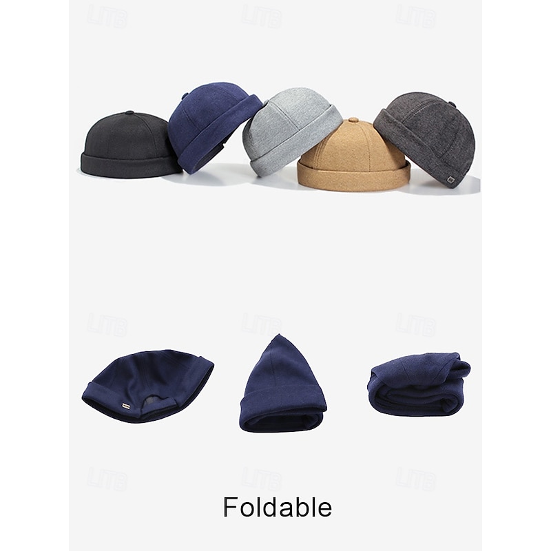 Men's Polyester Docker Cap – Retro Cuffed Brimless Hat for Casual and Outdoor Wear3