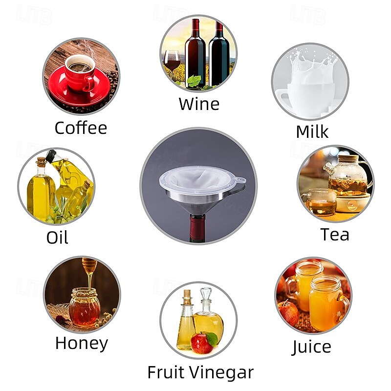 13-cm/5-inch Food Grade Stainless Steel Kitchen Funnel with 400 Mesh Food Filter Strainer for Transferring of Liquid Dry Ingredients and Metal Cooking Funnel4