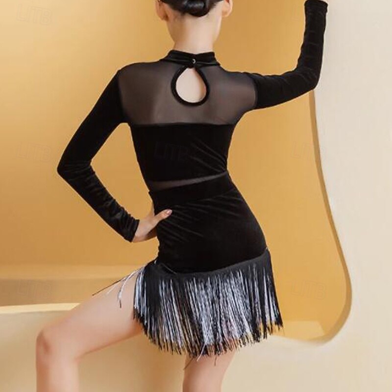 Kids' Dancewear Skirts Tassel Girls' Performance Daily Wear Long Sleeve High Mesh Velvet2