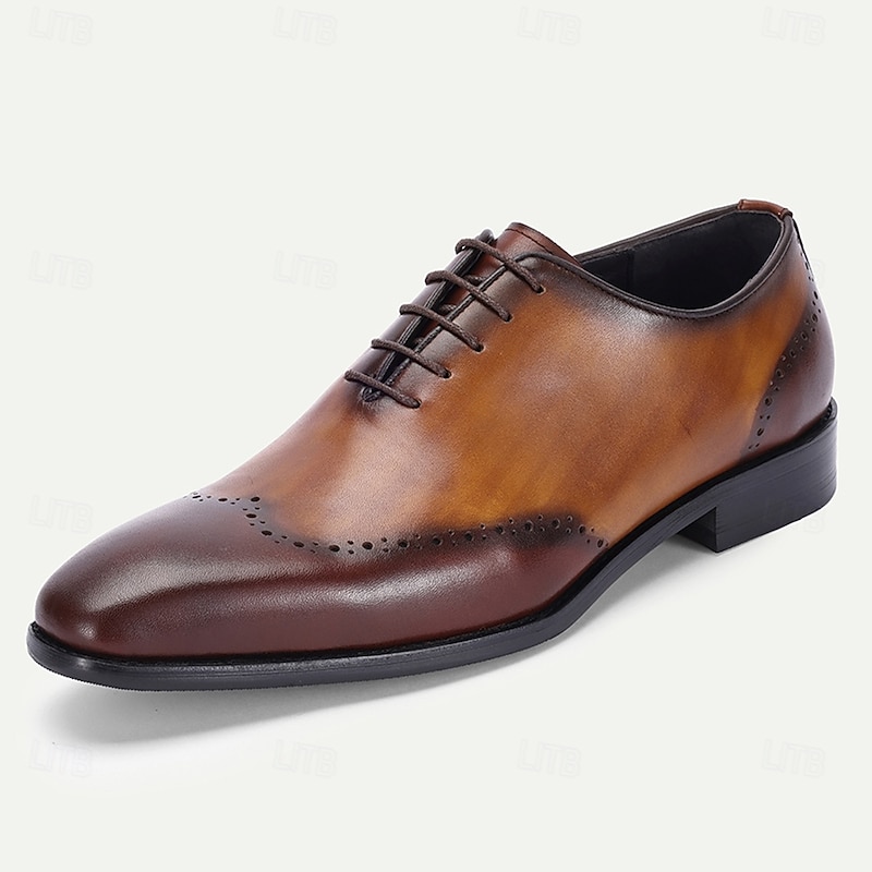 Men's Premium Cowhide Leather Oxford Shoes with Brogue Detailing – Elegant Lace-Up Design for Formal and Business Occasions2