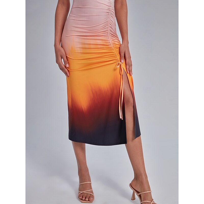 Ombre Ruched Drawstring Midi Dress2