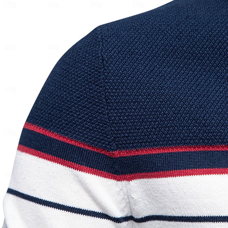 Men's Pullover Sweater Jumper Ribbed Knit Regular Tops Color Block Striped Crew Neck Knitwear Daily Outdoor Vacation Clothing Apparel Spring Fall Wine Navy Blue S M L3