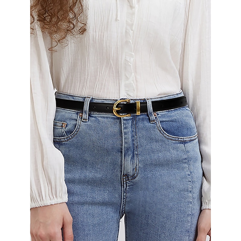 Leather Belt for Women – Slim Fit, Classic Gold Buckle, Adjustable, Perfect for Casual and Business Wear3