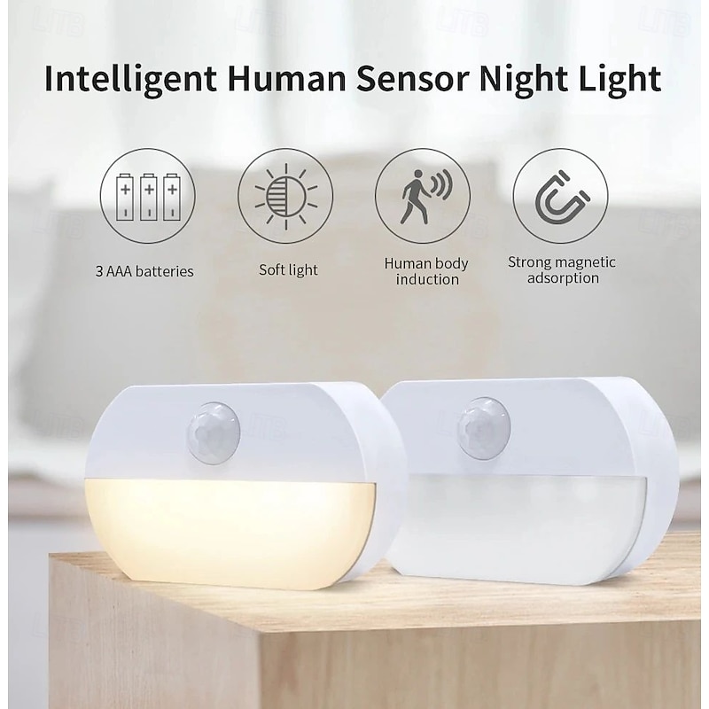 Motion Sensor LED Night Light Wireless AAA Battery Powered Night Lamp Bedroom Stair Closet Wardrobe Hallway Kitchen Lights 2/4pcs