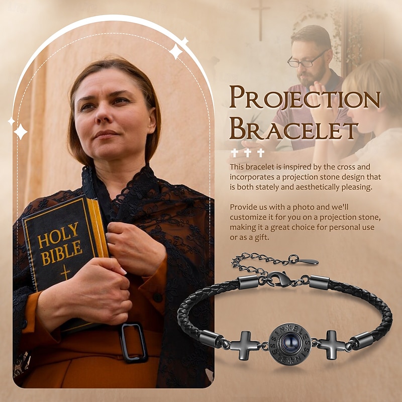 Personalized Cross Photo Bracelet Custom Best Gift for Dad, Christian Gift with Projection Stone for Friends, Family, Wedding, Christmas, Birthday, Anniversary4