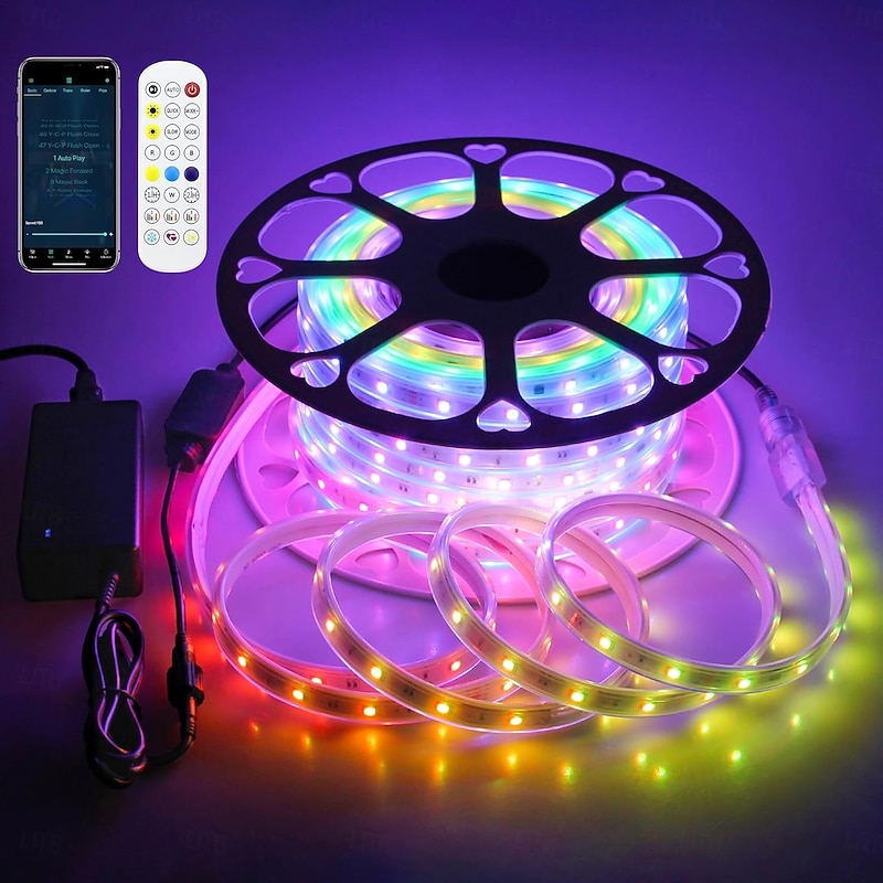 16-100FT Smart RGB IC LED Light Strip - Waterproof Multicolor Chasing Lights with APP & Music Sync for Bedroom & Outdoor2
