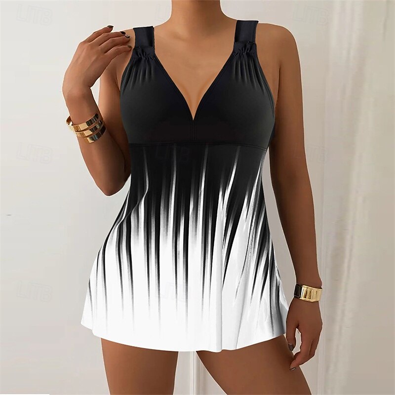 Women's Tankini Two Piece Swimsuit Deep V Swimwear Swimwear White Blue Breathable Quick Dry Lightweight Sleeveless - Swimming Surfing Beach Summer Spring2