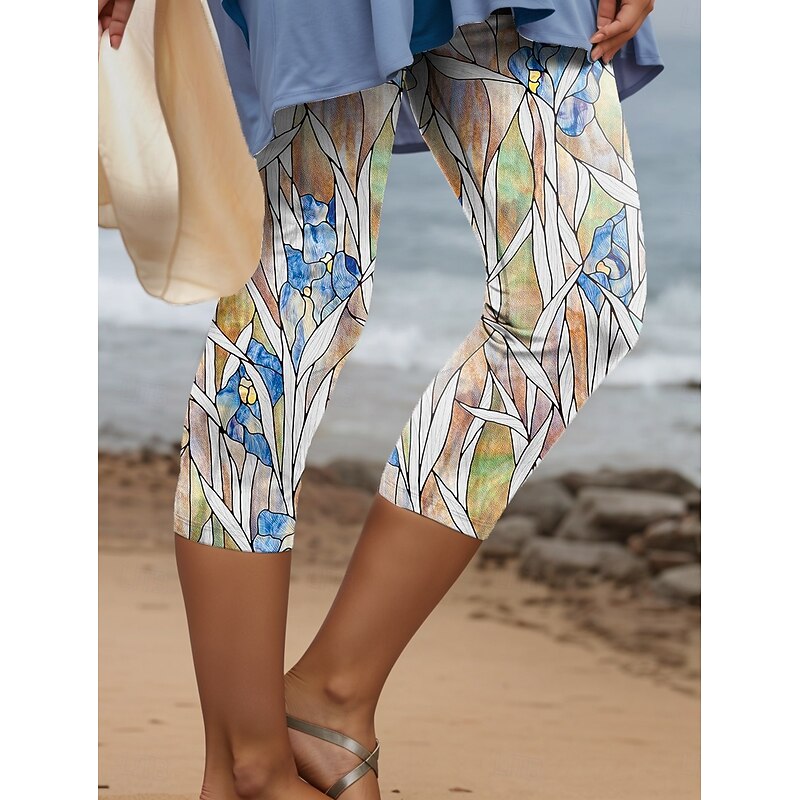 Women's Leggings Capri Pants High Elasticity Fashion Streetwear Full Length High Waist Floral Printing Thermal Warm Breathable Soft  Outdoor Daily Yellow Fall Winter Regular Fit2