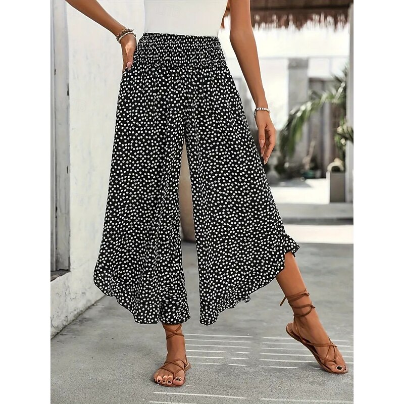 Women's Wide Leg Chinos Fashion Streetwear Full Length High Waist Polka Dot Pocket Elastic Waistband Print Comfy Soft Comfortable Micro-elastic Outdoor Street Black Red Green Spring Fall Regular Fit