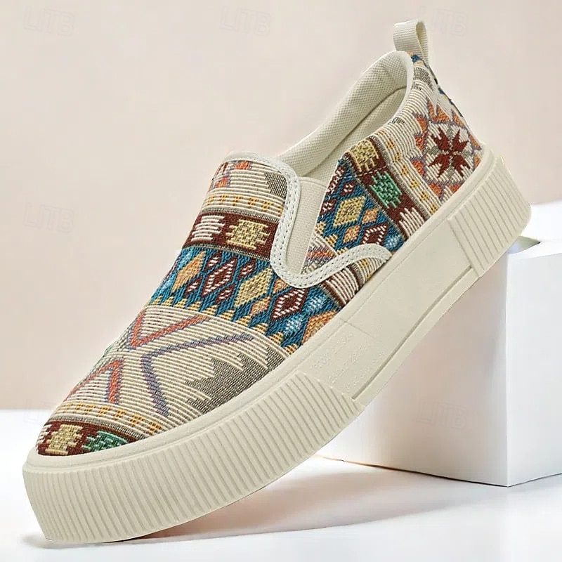 Men's Southwest Native Pattern Canvas Slip-On Sneakers – Comfortable, Stylish Casual Shoes for Everyday Wear