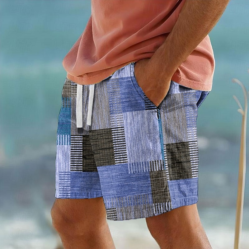 Men's Color Block Patchwork Geometry Swim Trunks Swim Shorts Board Shorts Mid Waist Vacation Hawaiian Holiday Vacation Holiday Beach Drawstring with Mesh lining Elastic Waist Designer Clothing Apparel2