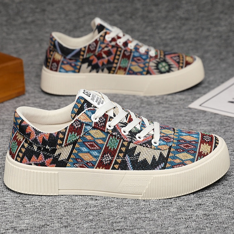 Men's Colorful Tribal Pattern Sneakers – Stylish Lace-Up Casual Shoes for Everyday Wear and Outdoor Activities2