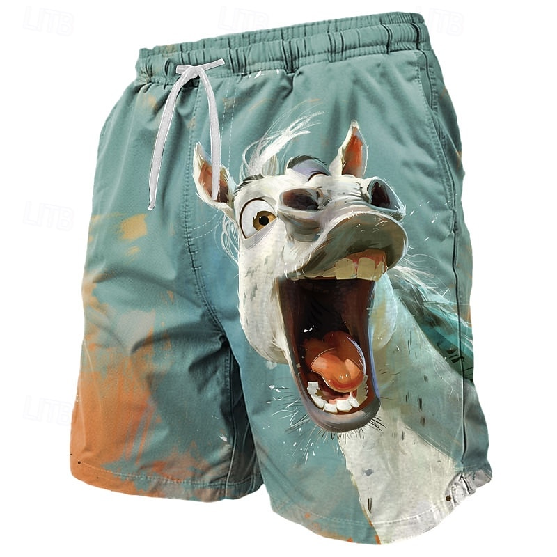 Men's Animal Donkey Funny Swim Trunks Swim Shorts Board Shorts Mid Waist Streetwear Hawaiian Casual Daily Holiday Drawstring Pocket Elastic Waist Designer Clothing Apparel