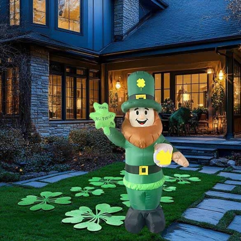 7.8FT 2.4M St. Patrick's Day Elderly Inflatable Air Model - Indoor Courtyard Garden Lawn Festive Atmosphere Decoration with LED Light 1pc