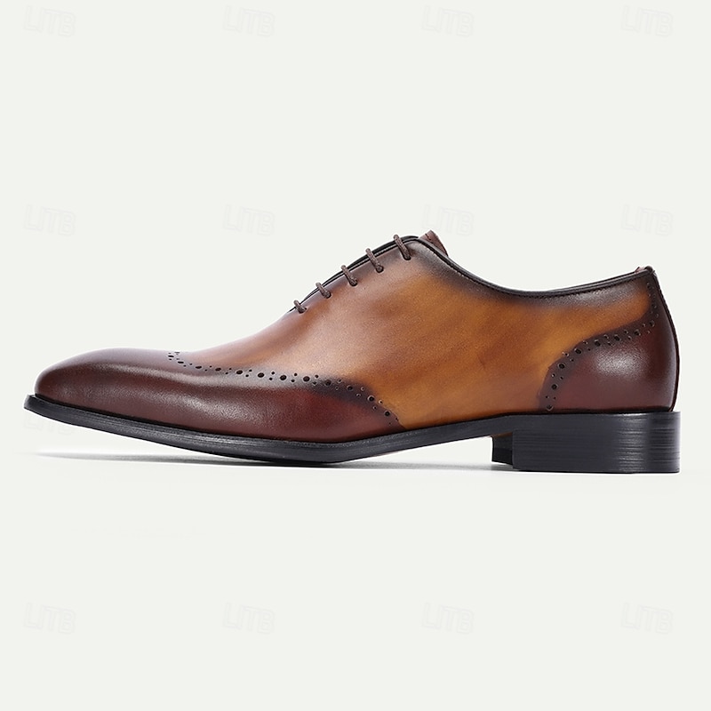 Men's Premium Cowhide Leather Oxford Shoes with Brogue Detailing – Elegant Lace-Up Design for Formal and Business Occasions3