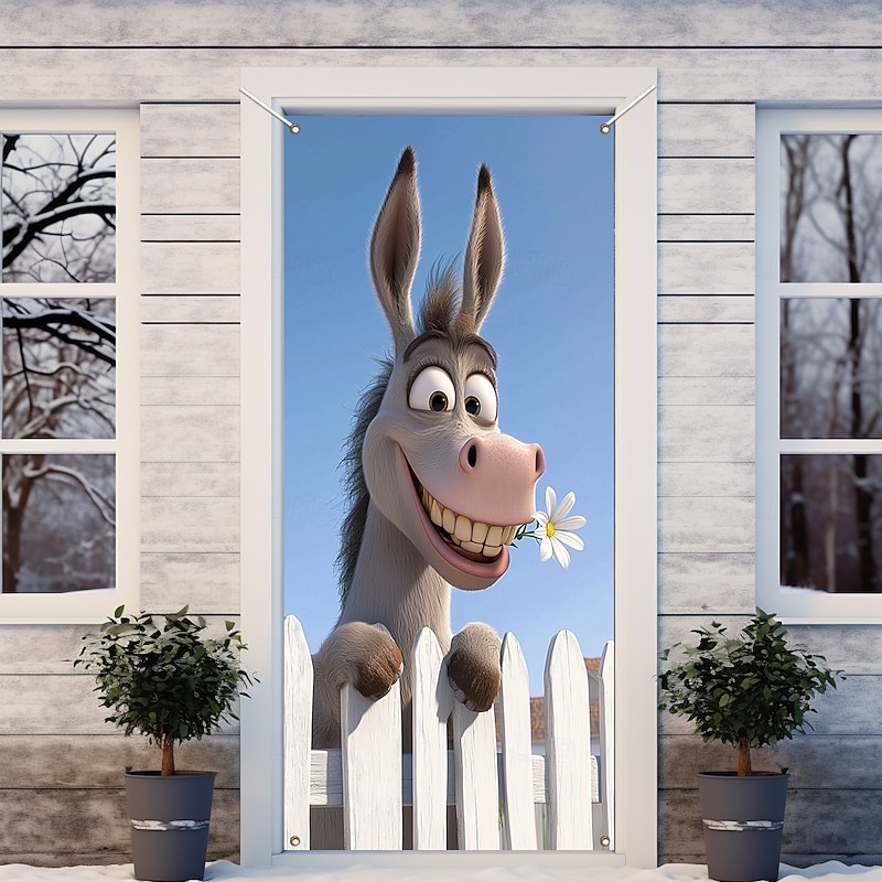 Funny Animal Door Decorations Door Covers Donkey Door Tapestry Door Curtain Decoration Backdrop Indoor/Outdoor Door Banner for Front Door Farmhouse3