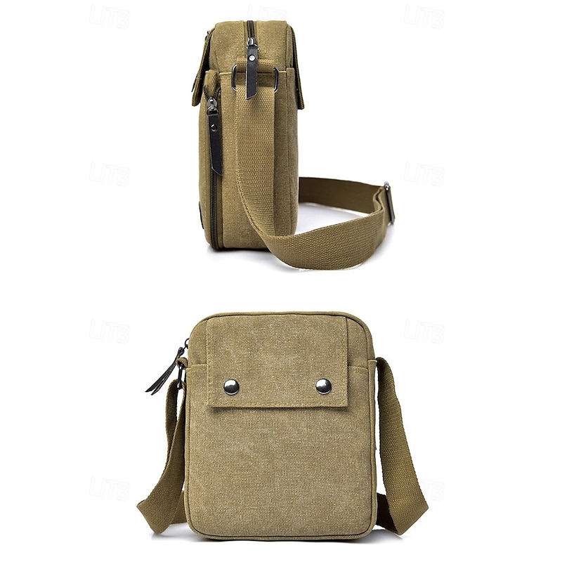 Men's Canvas Crossbody Bag – Multi-Pocket Vintage Design with Adjustable Strap, Ideal for Travel, Work or Casual Daily Use Black Khaki Coffee4