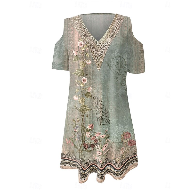 Women's Long Dress Maxi Dress A Line Dress Boho Dress Elegant Stylish Casual Vacation Daily Regular Fit Floral Short Sleeve V Neck Red Blue Purple Green Summer Spring3