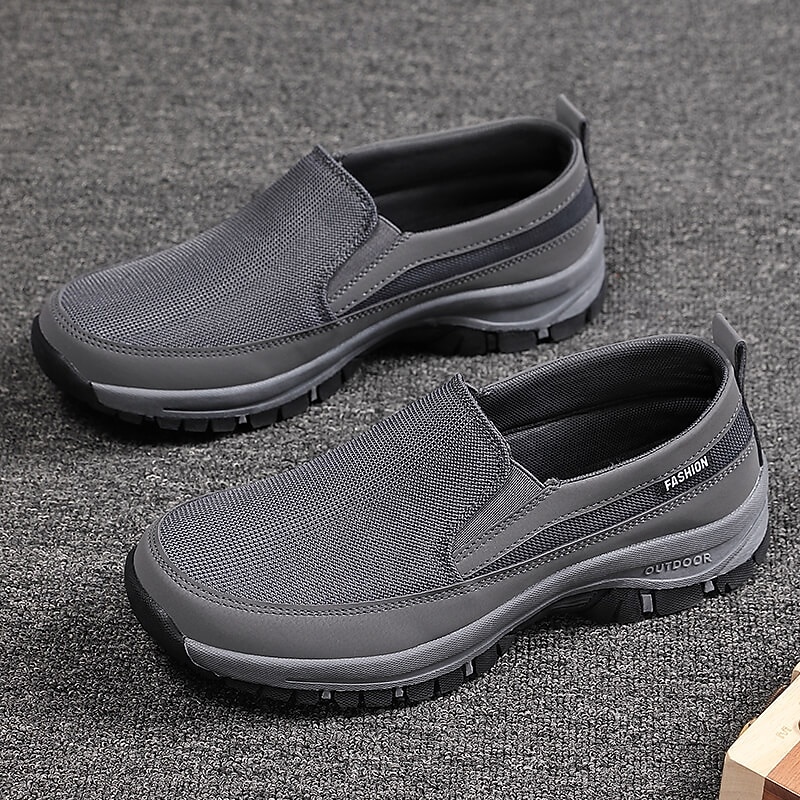 Men's Black Slip-On Outdoor Shoes – Breathable Mesh Walking Sneakers with Non-Slip Sole for Hiking and Casual Wear3