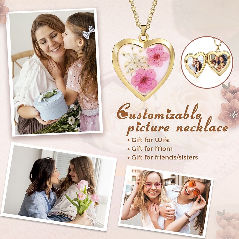 Personalized Heart Photo Locket Necklace Custom Best Gift for Mom Wedding Gift for Lovers Customizable with Two Photos3