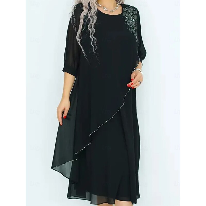 Women's Long Dress Maxi Dress Casual Dress Cocktail Dress Wedding Guest Dress Chiffon Dress Elegant Stylish Work Daily Engagement Loose Fit Plain 3/4 Length Sleeve Crew Neck Black Royal Blue Purple4