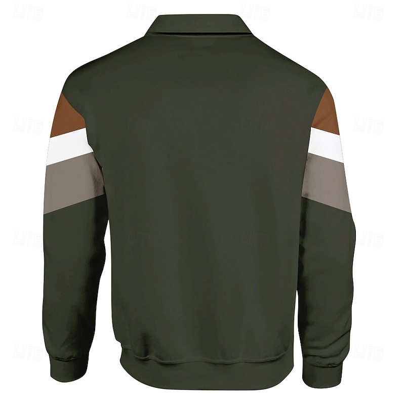 Men's Stripes Rugby Polo Cable Knit Polo Long Sleeve Polo Shirts Collared Shirts Casual Outdoor Athleisure 3D Print Spring Fall Winter Black Blue Green4