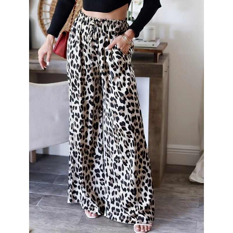 Women's Wide Leg Chinos Fashion Streetwear Full Length High Waist Leopard Pocket Elastic Waistband Comfy Soft Comfortable Micro-elastic Outdoor Street Leopard Summer Spring Fall Regular Fit4