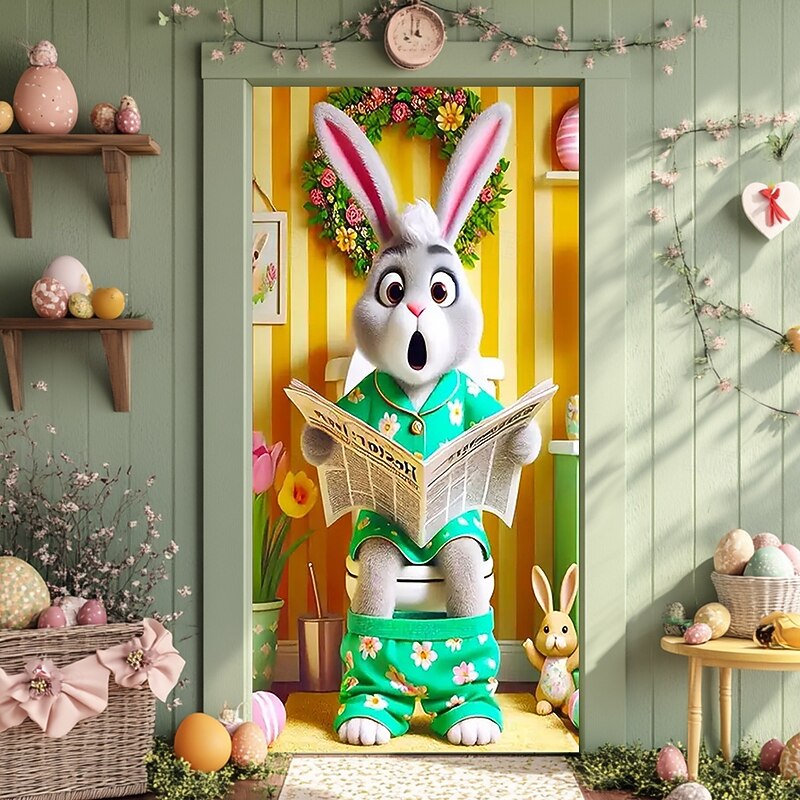 Door Decorations Door Covers Funny Rabbit Door Tapestry Door Curtain Decoration Backdrop Indoor/Outdoor Door Banner for Front Door Farmhouse