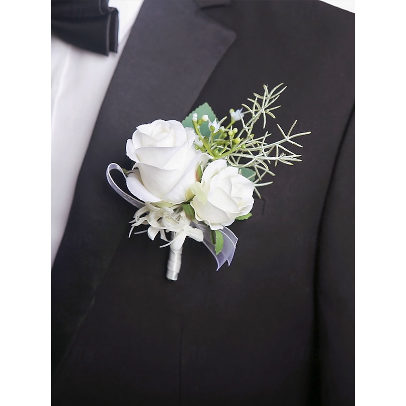 Elegant White Rose Wrist Corsage and Boutonniere Set – Artificial Floral Accessories for Weddings, Bridesmaids and Formal Events2