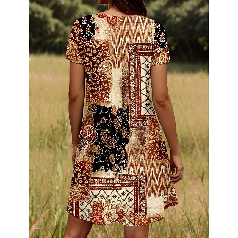 Women's Mini Dress Casual Dress Petite Dress T Shirt Dress Tee Dress Sundress Stylish Casual Vacation Casual Daily Regular Fit Color Block Short Sleeve Crew Neck Light Brown Summer Spring2